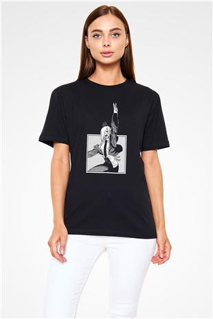 Chainsaw Man Baskılı Unisex Siyah Tişört - Tshirt