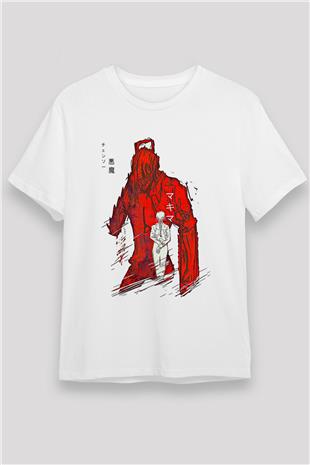 Chainsaw Man Unisex Baskılı Beyaz Tişört - Tshirt