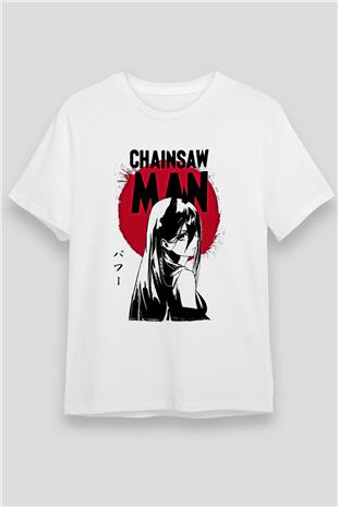 Chainsaw Man Unisex Baskılı Beyaz Tişört - Tshirt
