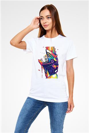Chainsaw Man Unisex Baskılı Beyaz Tişört - Tshirt