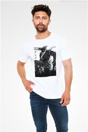 Chainsaw Man Unisex Baskılı Beyaz Tişört - Tshirt