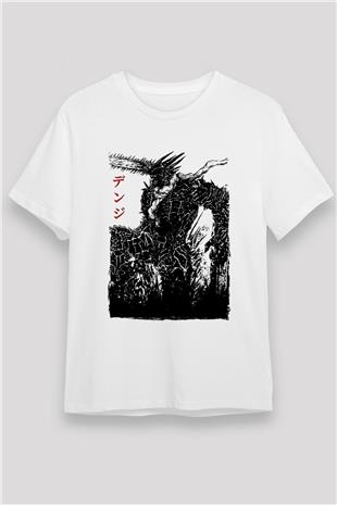 Chainsaw Man Unisex Baskılı Beyaz Tişört - Tshirt