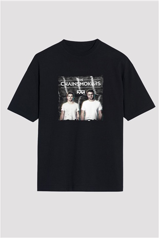 Chainsmokers Baskılı Unisex Oversize Siyah Tişört