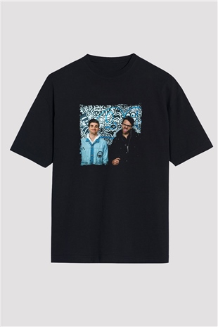 Chainsmokers Baskılı Unisex Oversize Siyah Tişört