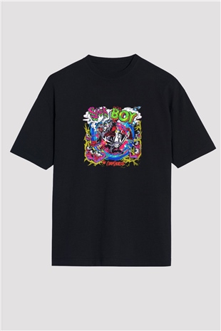 Chainsmokers Baskılı Unisex Oversize Siyah Tişört