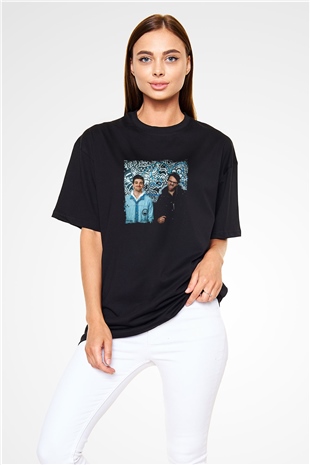 Chainsmokers Baskılı Unisex Oversize Siyah Tişört