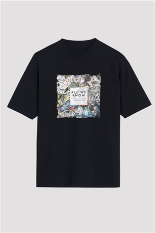 Chainsmokers Baskılı Unisex Oversize Siyah Tişört