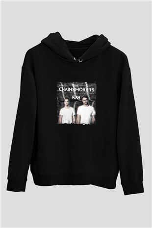 Chainsmokers Baskılı Unisex Siyah Hoodie