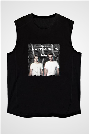 Chainsmokers Baskılı Unisex Siyah Kolsuz Tişört