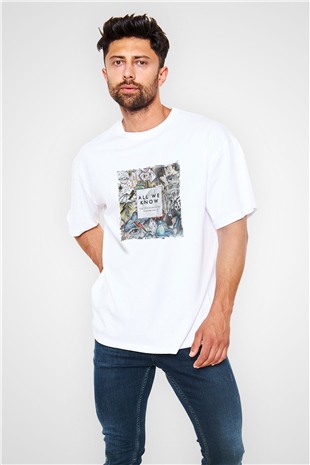 ChainsmokersBaskılı Beyaz Oversize Tişört