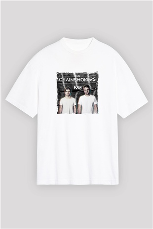 ChainsmokersBaskılı Beyaz Oversize Tişört