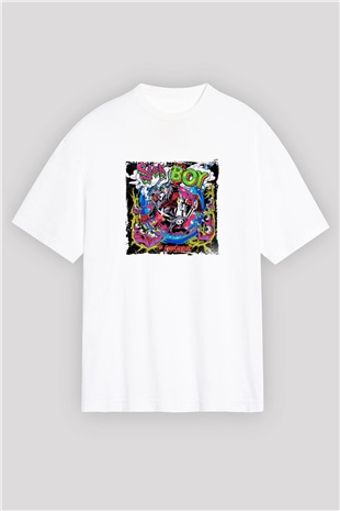 ChainsmokersBaskılı Beyaz Oversize Tişört