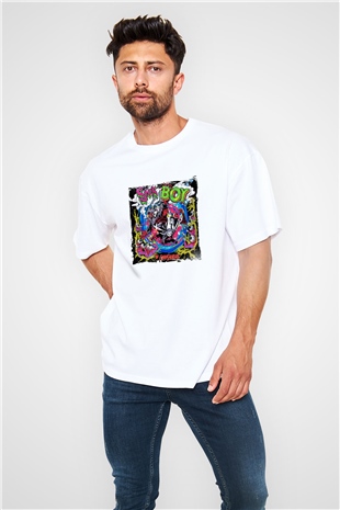 ChainsmokersBaskılı Beyaz Oversize Tişört