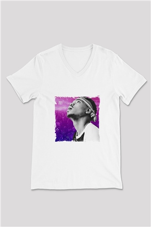 Chance The Rapper Baskılı Beyaz V Yaka Unisex Tişört