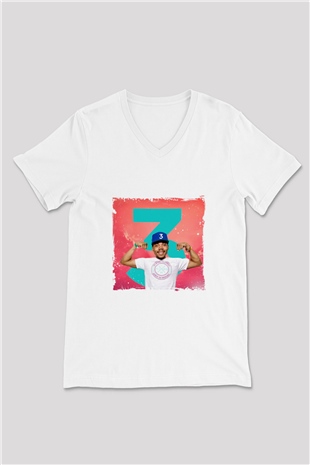 Chance The Rapper Baskılı Beyaz V Yaka Unisex Tişört