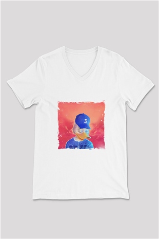 Chance The Rapper Baskılı Beyaz V Yaka Unisex Tişört