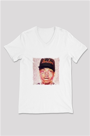 Chance The Rapper Baskılı Beyaz V Yaka Unisex Tişört