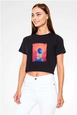 Chance The Rapper Baskılı Crop Top Siyah Kadın Tişört