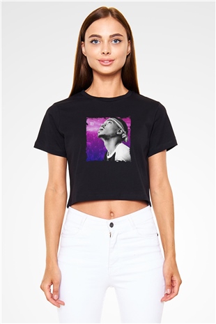 Chance The Rapper Baskılı Crop Top Siyah Kadın Tişört