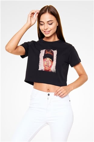 Chance The Rapper Baskılı Crop Top Siyah Kadın Tişört