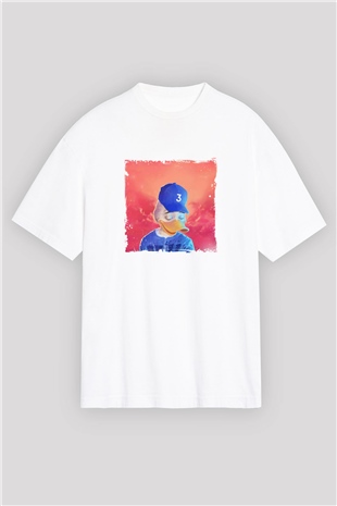 Chance The Rapper Baskılı Oversize Beyaz Tişört