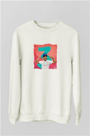 Chance The Rapper Baskılı Unisex Beyaz Sweatshirt