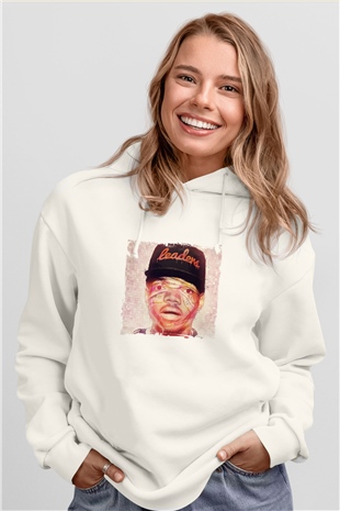 Chance The Rapper Baskılı Unisex Beyaz Kapüşonlu Sweatshirt