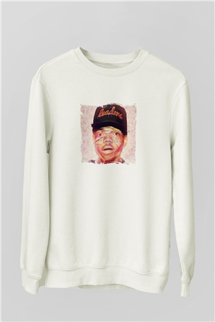 Chance The Rapper Baskılı Unisex Beyaz Sweatshirt