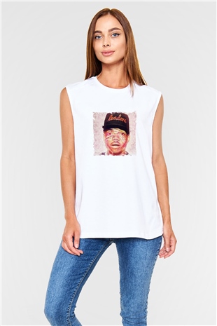 Chance The Rapper Baskılı Unisex Beyaz Kolsuz Tişört