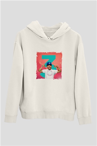 Chance The Rapper Baskılı Unisex Beyaz Kapüşonlu Sweatshirt