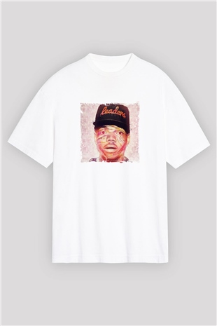 Chance The Rapper Baskılı Oversize Beyaz Tişört