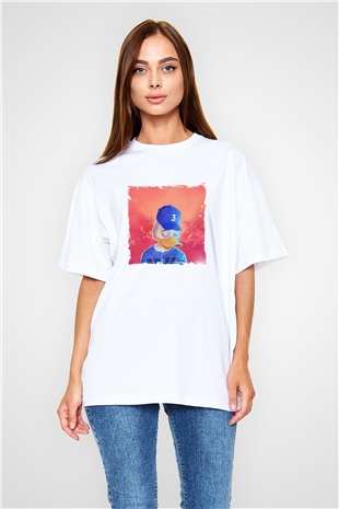 Chance The Rapper Baskılı Oversize Beyaz Tişört