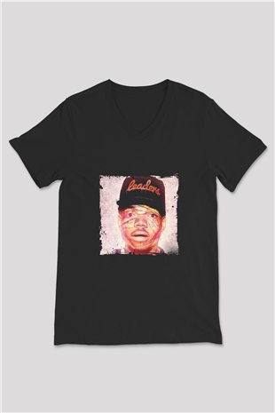 Chance The Rapper Baskılı Unisex Siyah V Yaka Tişört