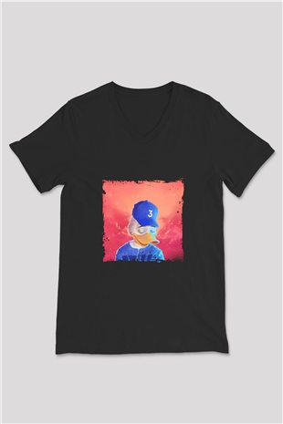 Chance The Rapper Baskılı Unisex Siyah V Yaka Tişört