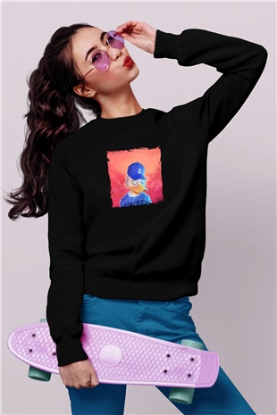 Chance The Rapper Baskılı Unisex Siyah Sweatshirt