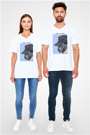 Chance The Rapper Beyaz Unisex V Yaka Tişört