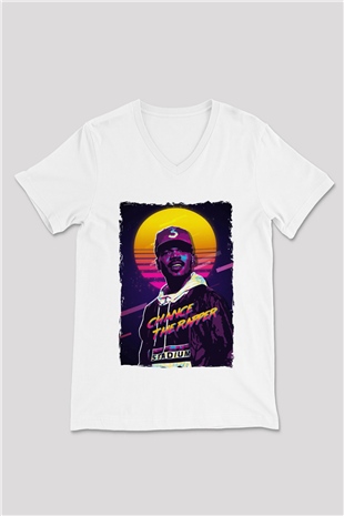 Chance The Rapper Beyaz Unisex V Yaka Tişört