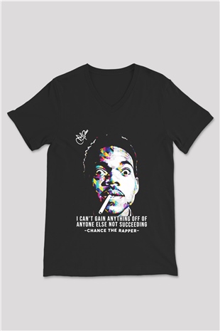 Chance The Rapper Siyah Unisex V Yaka Tişört