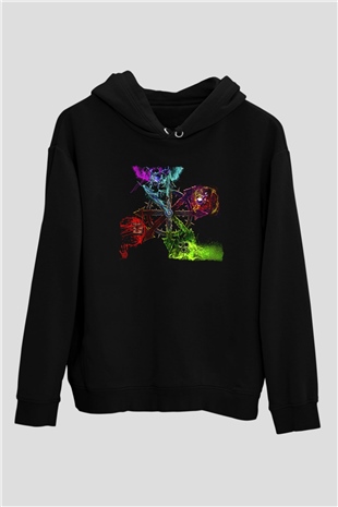 Chaos UK Baskılı Unisex Siyah Kapüşonlu Sweatshirt