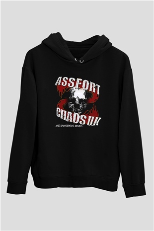 Chaos UK Baskılı Unisex Siyah Kapüşonlu Sweatshirt