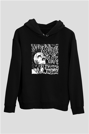 Chaos UK Baskılı Unisex Siyah Kapüşonlu Sweatshirt