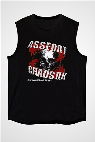 Chaos UK Baskılı Unisex Siyah Kolsuz Tişört - Tshirt