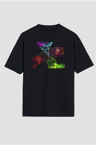 Chaos UK Baskılı Unisex Siyah Oversize Tişört - Tshirt