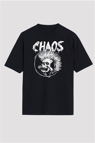 Chaos UK Baskılı Unisex Siyah Oversize Tişört - Tshirt
