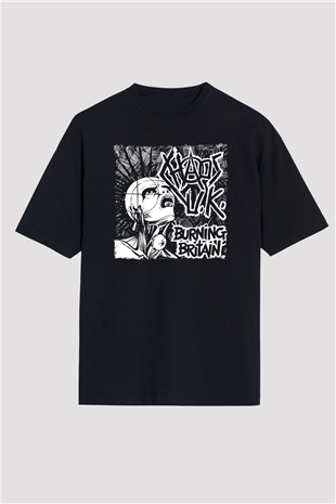Chaos UK Baskılı Unisex Siyah Oversize Tişört - Tshirt
