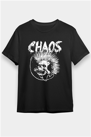 Chaos UK Baskılı Unisex Siyah Tişört - Tshirt