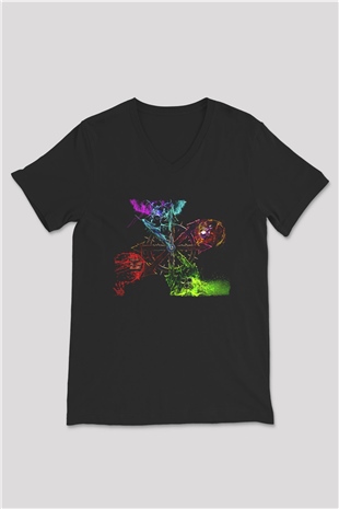 Chaos UK Baskılı Unisex Siyah V Yaka Tişört - Tshirt