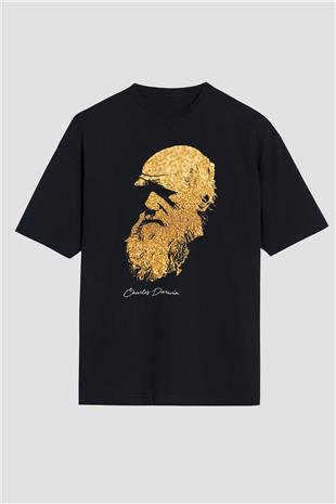 Charles Darwin Baskılı Unisex Oversize Tişört - Tshirt