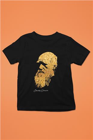 Charles Darwin Baskılı Unisex Siyah Çocuk Tişörtü - Tshirt