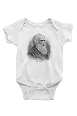 Charles Darwin Portre Baskılı Unisex Beyaz Bebek Body - Zıbın